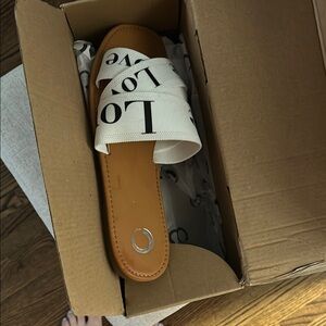 Journee Collection White and Tan Slide Sandals